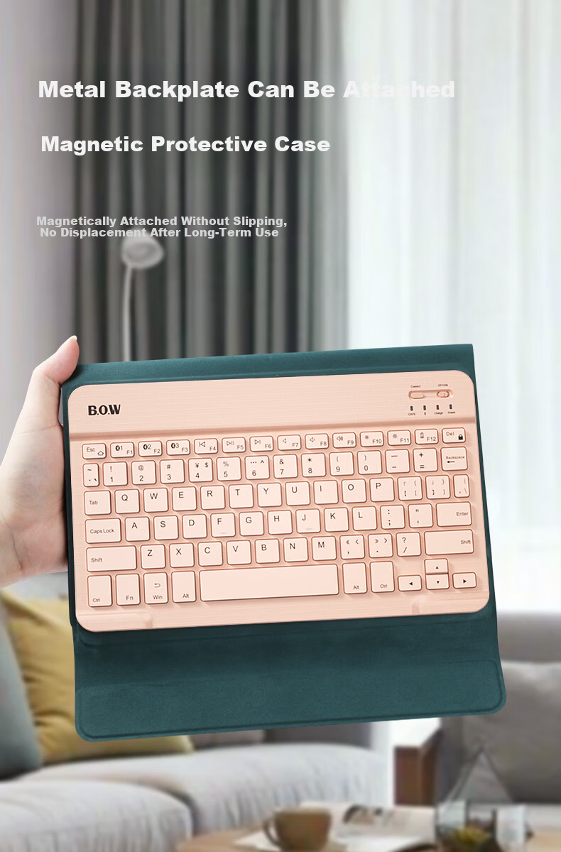 B.O.W Hangshi HB032-Y New Triple Bluetooth Keyboard for Android Apple Huawei Phones Typing Portable iPad Tablet Retro Green 8