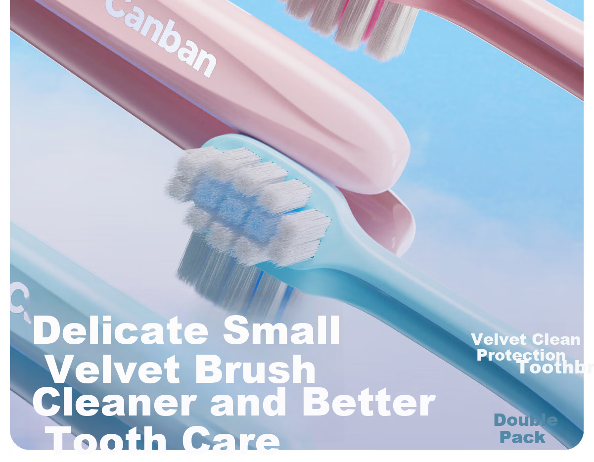 Canban Velvet Soft Bristle Toothbrush, Small Square Brush Head for Gum Protection, Dual-Color Couple Set, 4-Pack 1