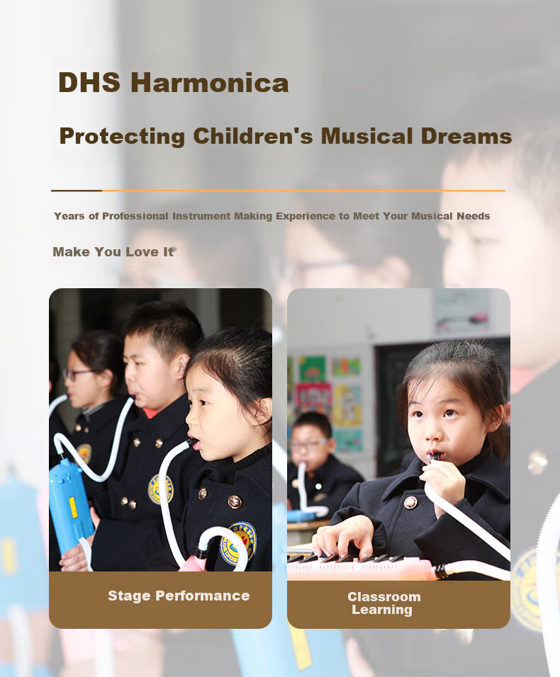 DHS Classroom Musical Instrument 32-Key DHS Melodica Pink Canvas Soft Case with Blowpipe Mouthpiece and Teaching Materials 12