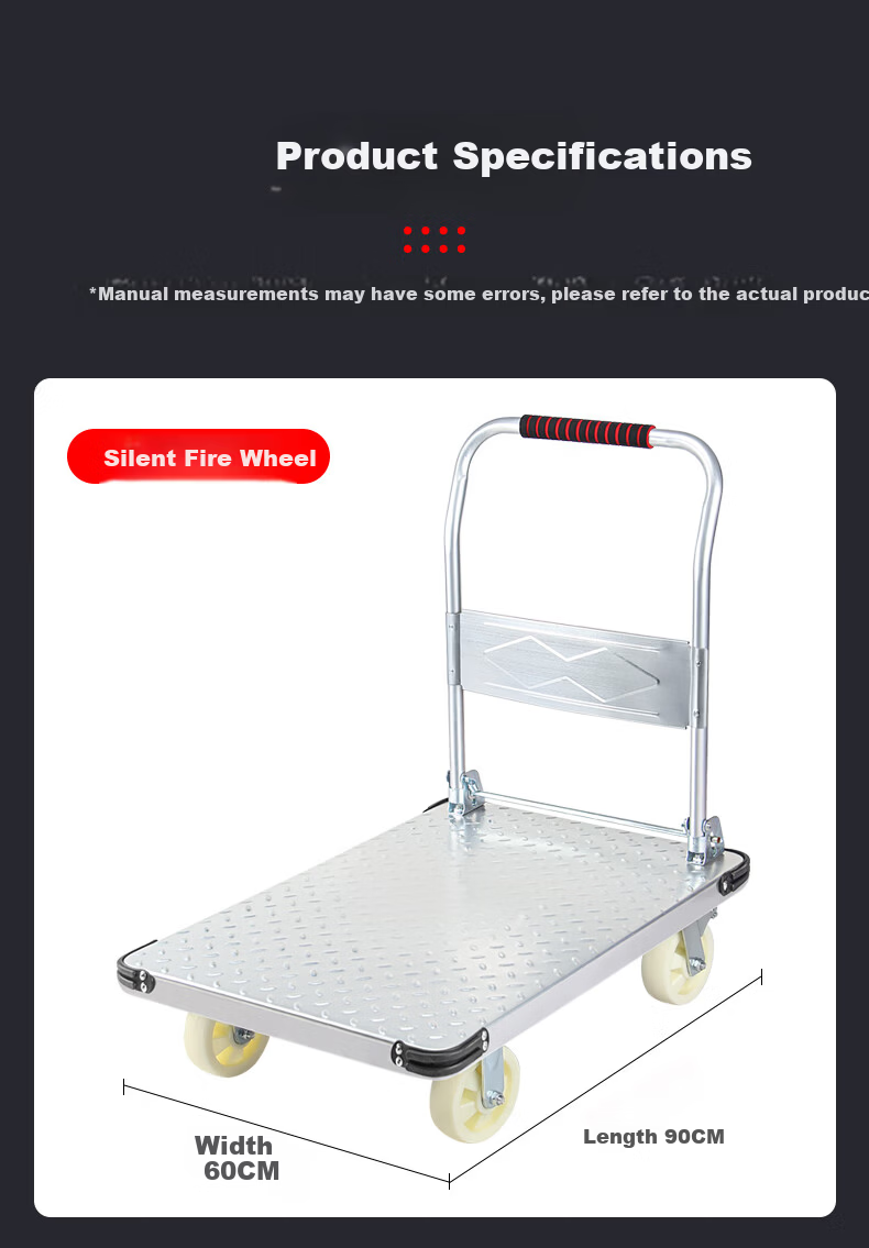 Feida Steel Plate Cart Small Trolley Flatbed Folding Hand Truck Cargo Cart 90x60cm Blue Wheels Load Capacity 800 Jin 9