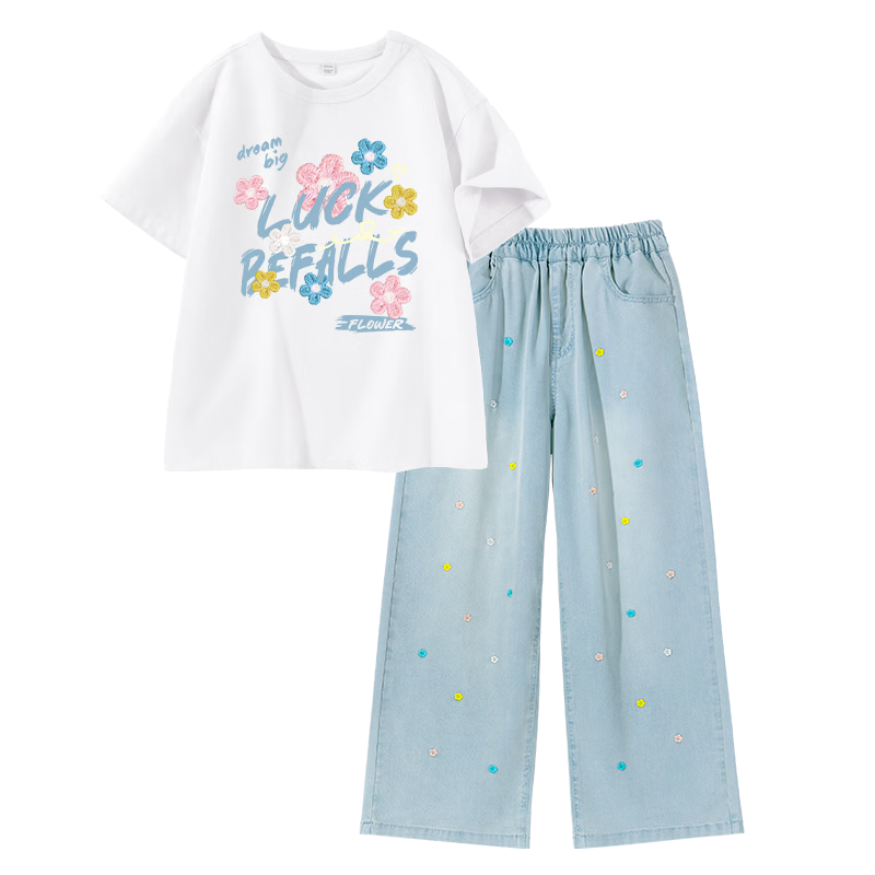 Jeanswest Girls' Summer 2026 New Children's Denim Wide-Leg Pants Fashionable Stylish Outfit for Older Kids