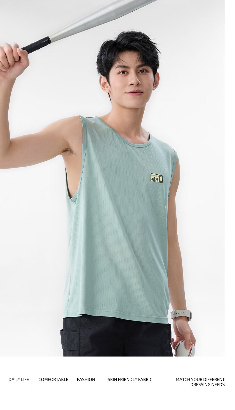 Baleno Men's Ice Silk Mesh Vest Summer New Quick-Dry Breathable Sleeveless Running Cooling Sports Fitness T-Shirt 16