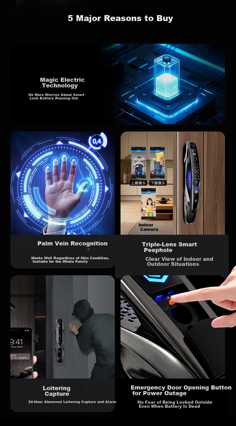 ALPHA AURORA Smart Door Lock P14 Navigator Edition Three-Camera Palm Vein Face Fingerprint Recognition Password Lock with Free On-Site Installation 3