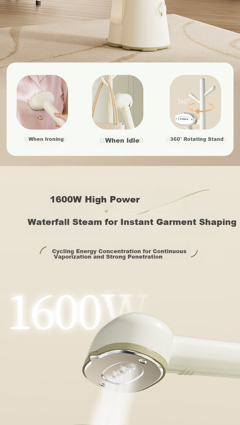 HONGXIN Garment Steamer with Coat Rack Design - Home Steam Vertical Ironing Machine, Sterilization and Mite Removal, Handheld Hanging Clothes Steamer 5