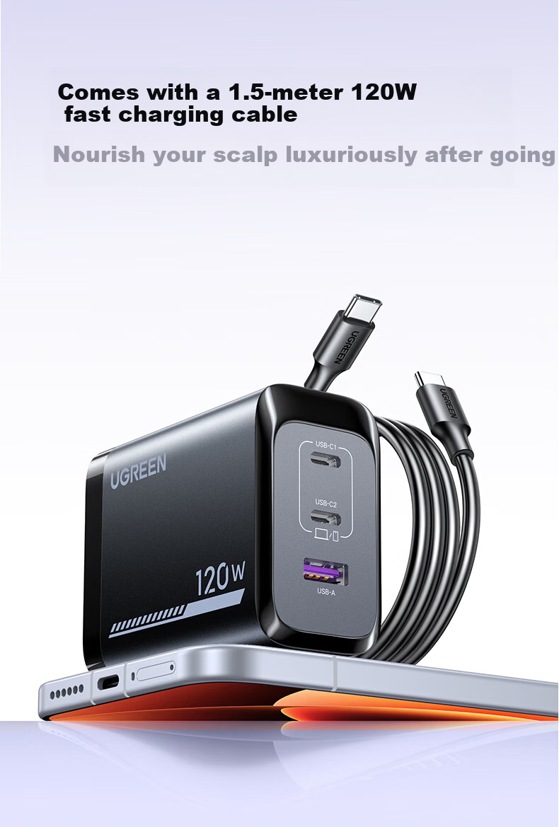 UGREEN GaN Charger Set 120W Compatible with Xiaomi Apple 17 Samsung Phones PD 100W Laptop Charger MacBook Pro Multi-Port Type-C Fast Charger 22