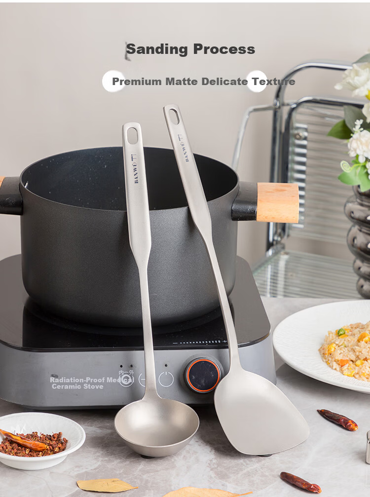 Banwu Life Pure Titanium Food-Grade Cooking Spatula Long Handle High-Temperature Resistant Non-Stick Kitchen Wok Spatula 12