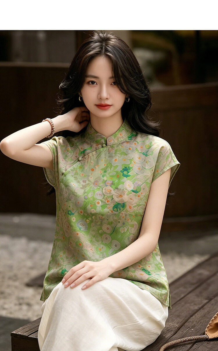 Demana Encounter Jiangnan Poetry Summer National Style New Chinese Jacquard Diagonal Collar Stand Collar Loose Small Women's Shirt 4