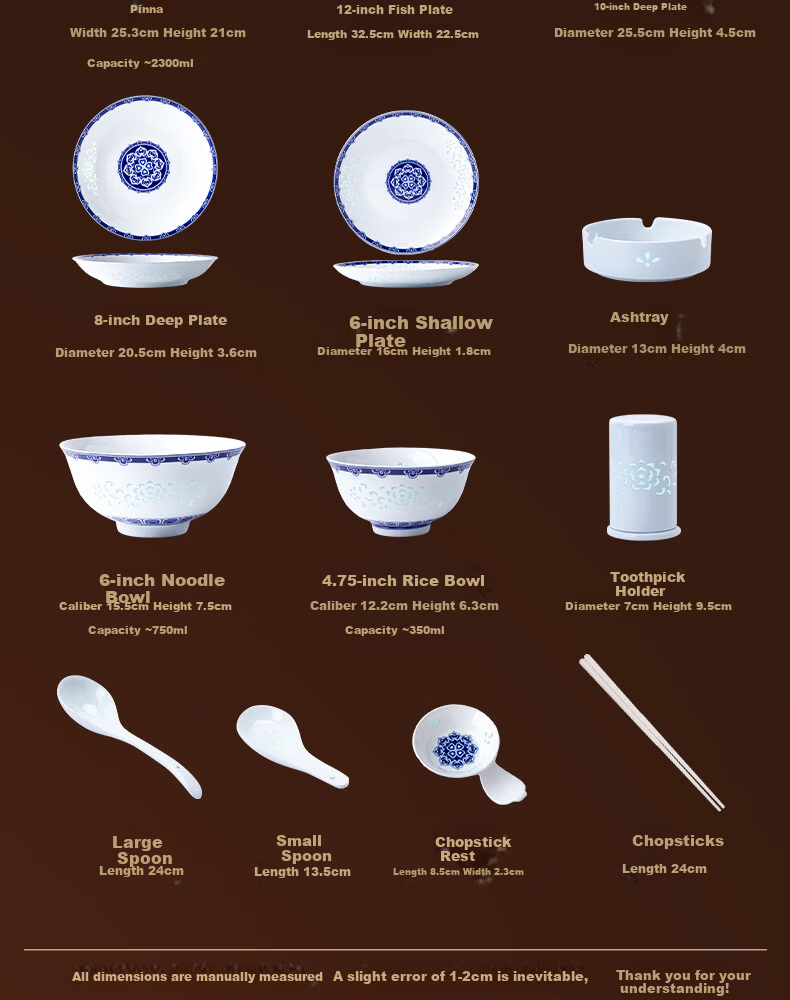 Lowei Blue and White Linglong Ceramic Dinnerware Set Jingdezhen Light Luxury Premium Housewarming Gift Bowl Plate Set for Home Use 20