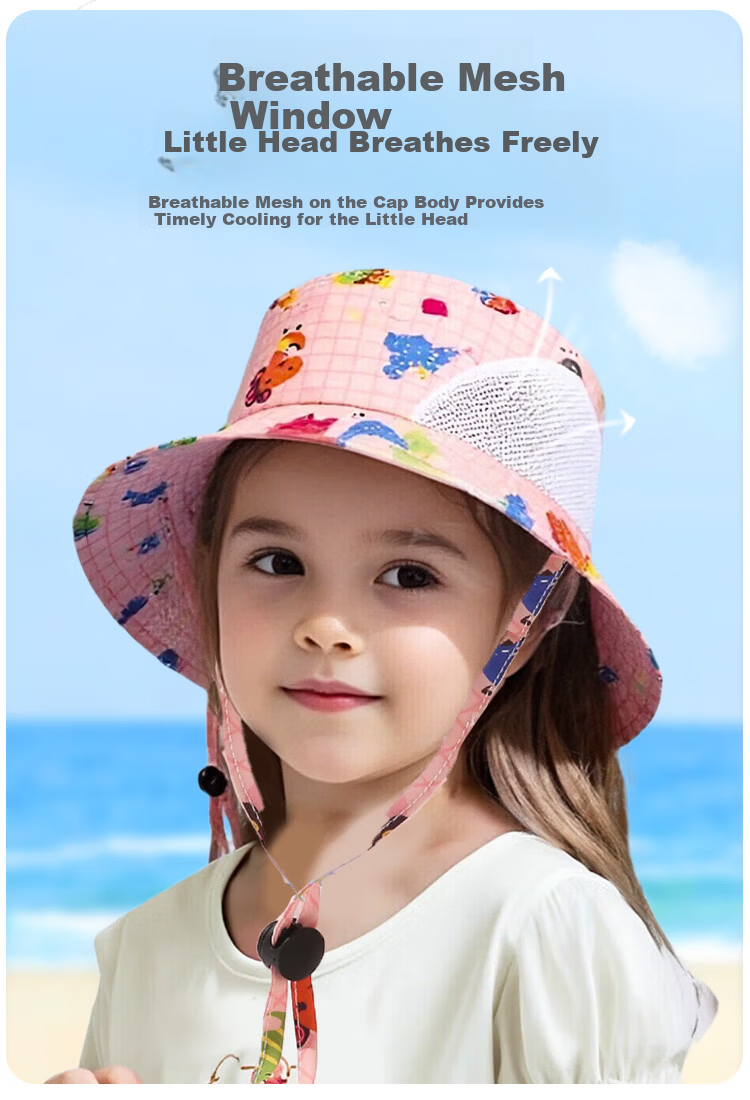 9i9 Kids Summer Sun Hat Baby Sunshade Hat Unisex Adjustable Bucket Hat Beach Hat Neck Protection F27 Pink 7