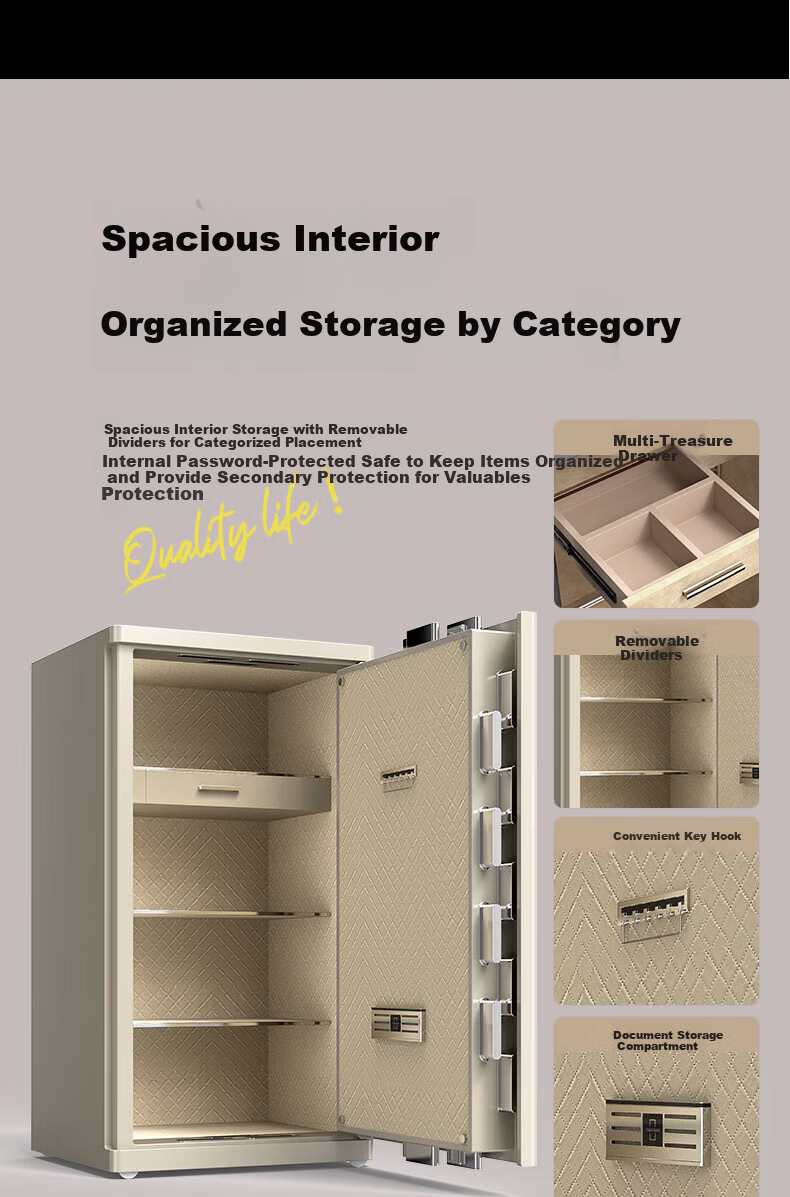 Tiger Brand Home and Office Small CSP Certified All-Steel Anti-Theft Safe Financial Confidential Cabinet 60cm Fingerprint Password Ivory White 15