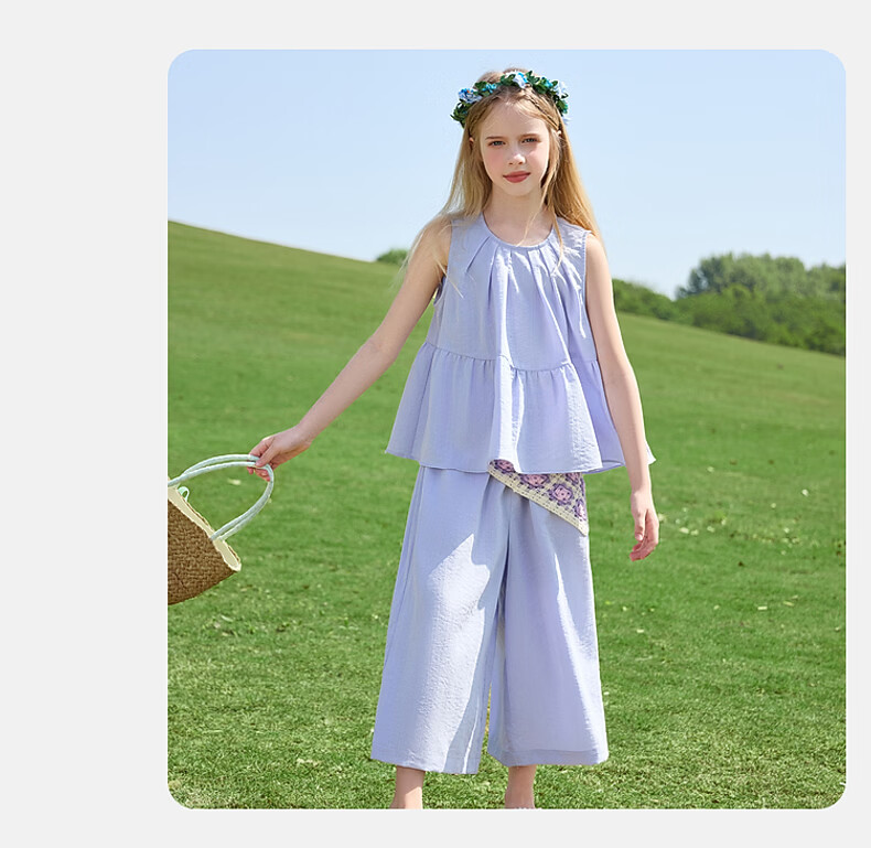 ASK JUNIOR Girls' Summer Set Youth Sleeveless Tank Top and Straight Wide-Leg Pants Two-Piece Green 170 11