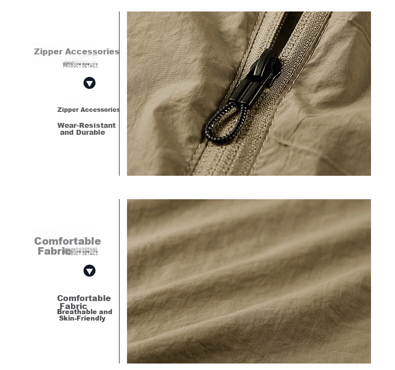 ROMON Sun Protection Jacket for Men, Lightweight Summer Casual Outdoor Stand-Collar UV Protective Clothing, Khaki, 2XL 13