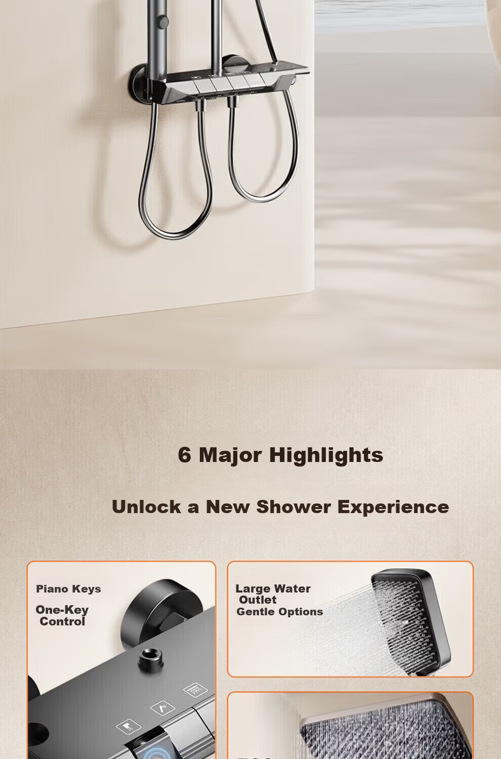 Canbo Shower Set Gunmetal Brass Pressurized Bathroom Shower Head Gunmetal Piano Key Set HM01HT 2