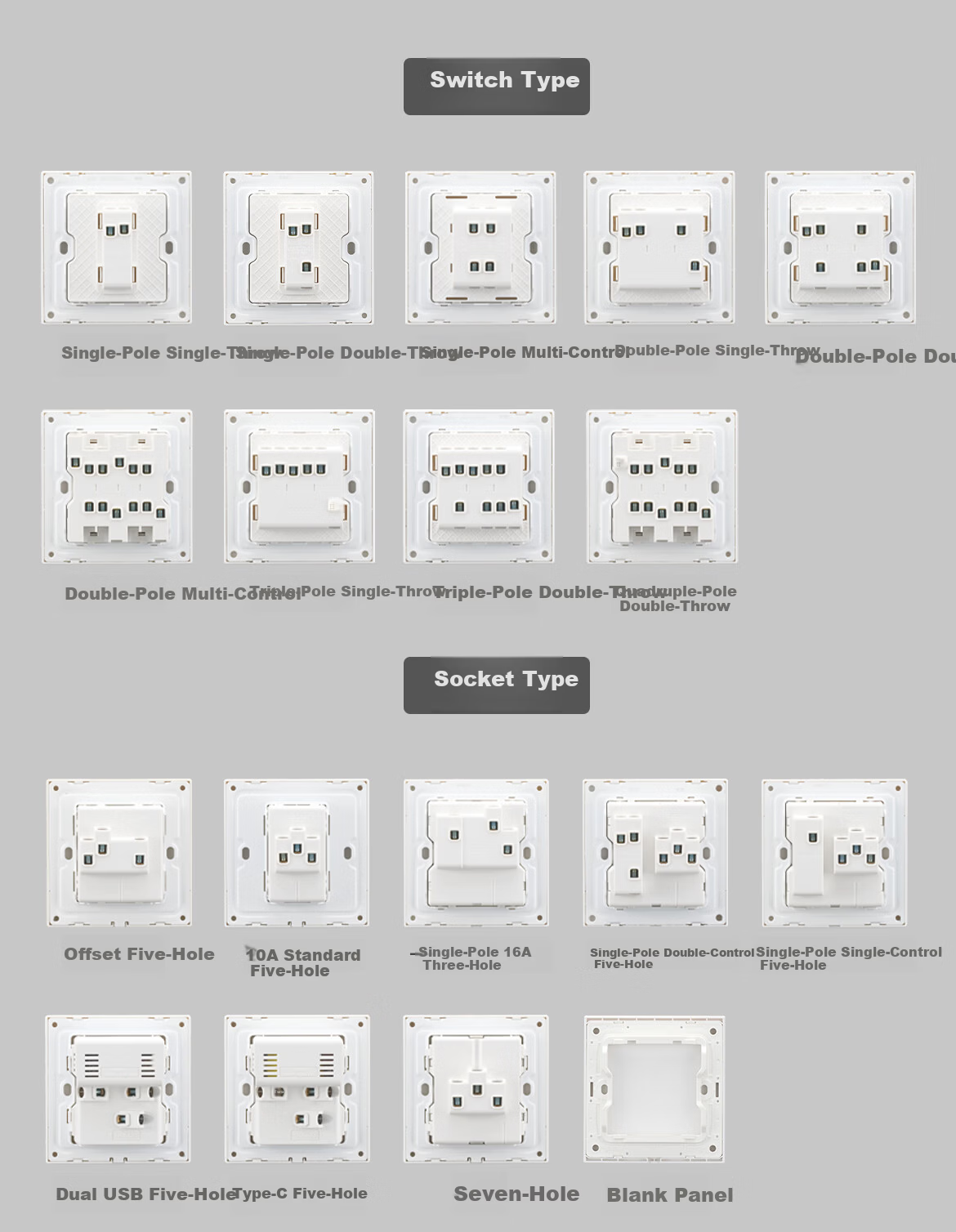 DELIXI Switch Socket, 86-Type Universal Single-Pole Master Switch with Eight Holes, Concealed Power Switch, Space Gray 18