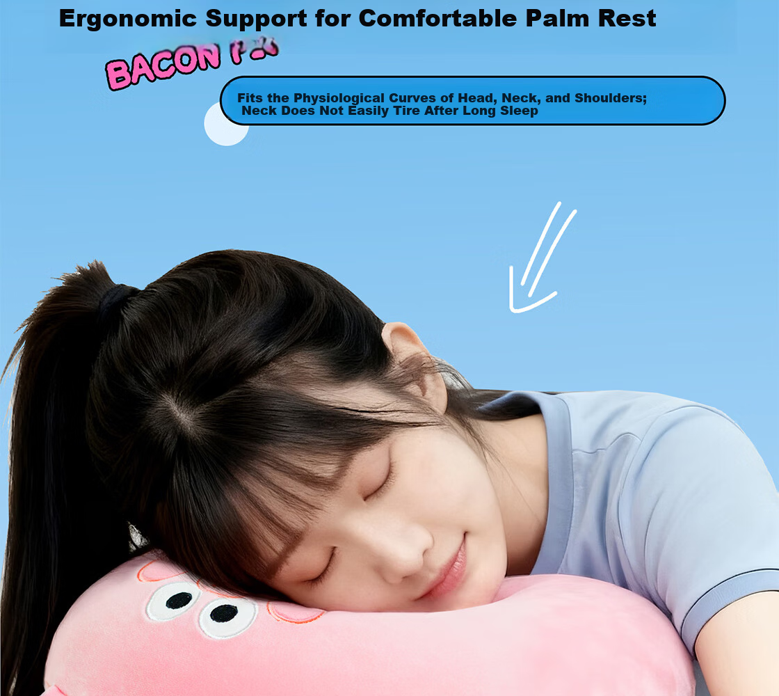 MINISO Bacon Pig U-Shaped Memory Foam Office Nap Pillow Travel Neck Pillow Lunch Break Cushion Birthday Gift Smiling Design 11