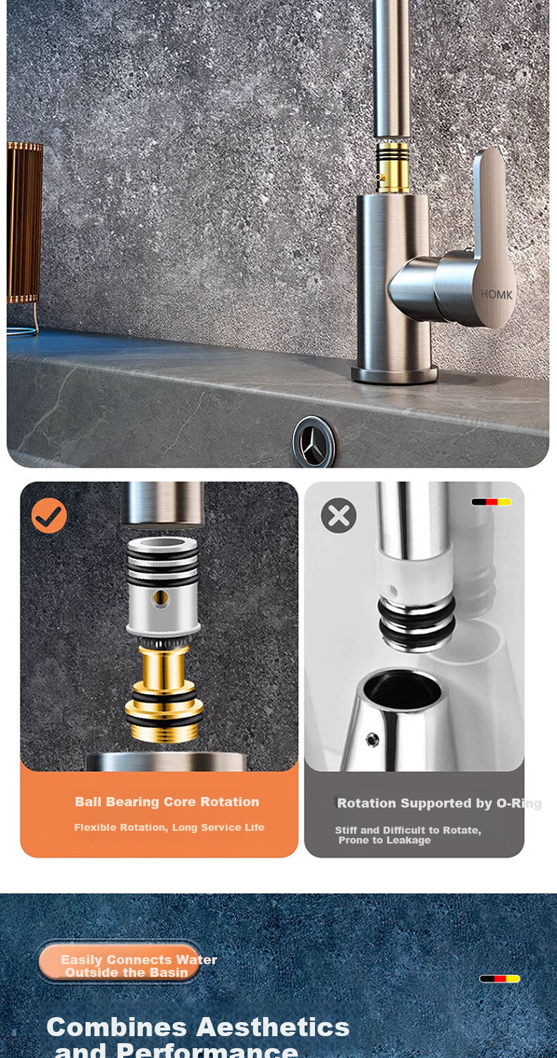 HOMK [Germany] Stainless Steel Faucet Hot and Cold Water Two-in-One Universal Basin Faucet 6