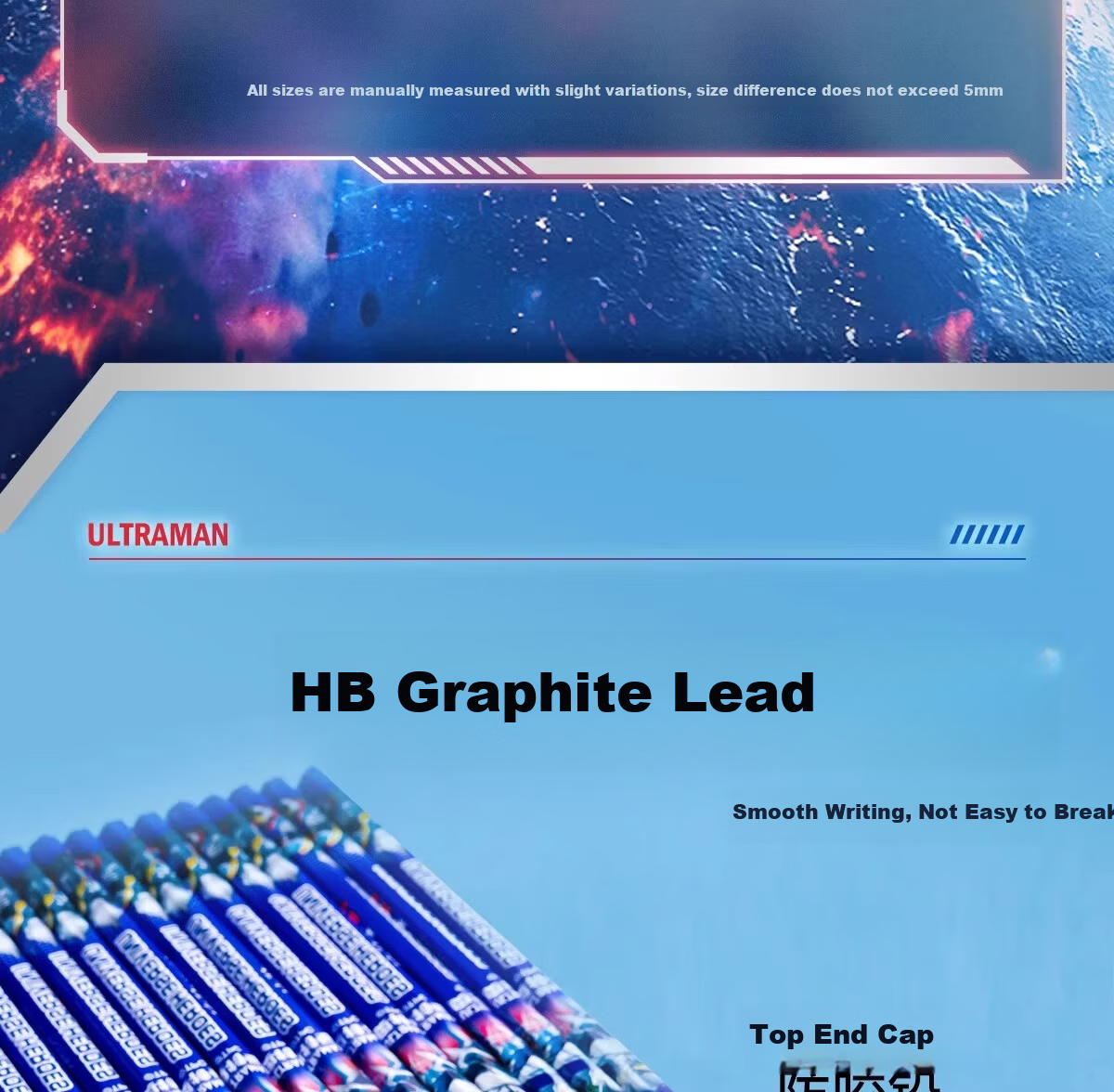 IiGEN Ultraman HB Pencil Set Learning Stationery Ultraman Pencil Eraser Grade 1-2 Boys Gift Hole Pencil AB Two Colors Random Single Pack 7557 5