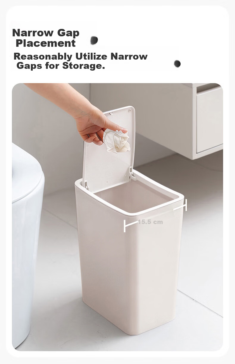 Xitianlong Press-Style Gap Trash Can 8L for Home Bathroom Living Room High-Value Garbage Bin 1 Pack 5