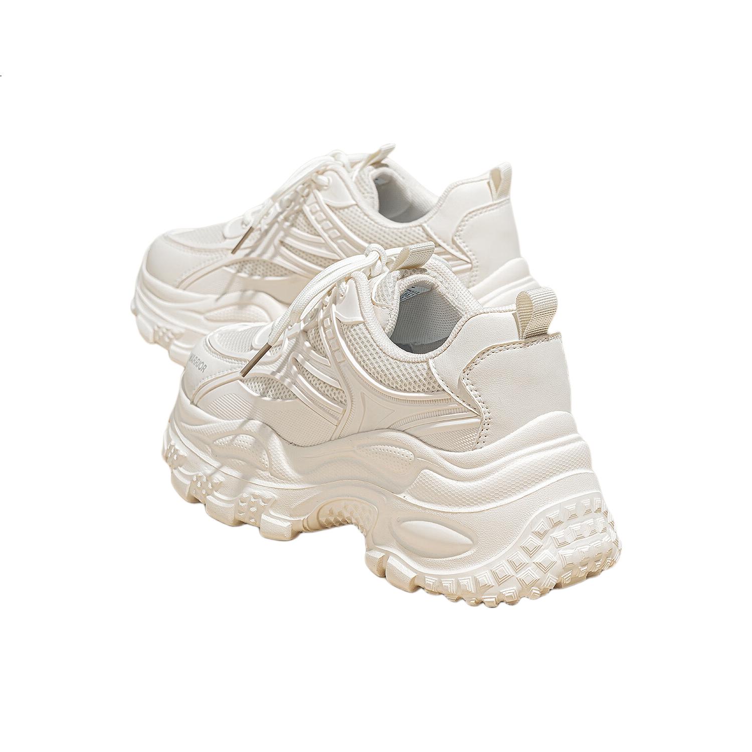 Warrior Thick Sole Height Increasing Dad Shoes Women's New Comfortable Non-Slip Fashion Sports Casual Shoes Beige 38