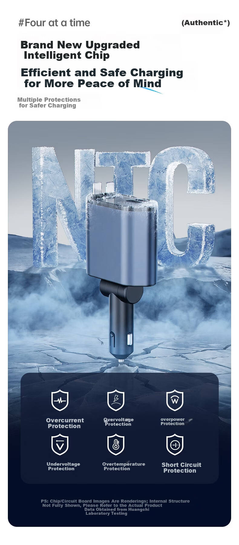 Huangchi 120W Super Fast Charging Retractable Cable Car Charger 3-in-1 Multifunctional Cigarette Lighter Adapter 6