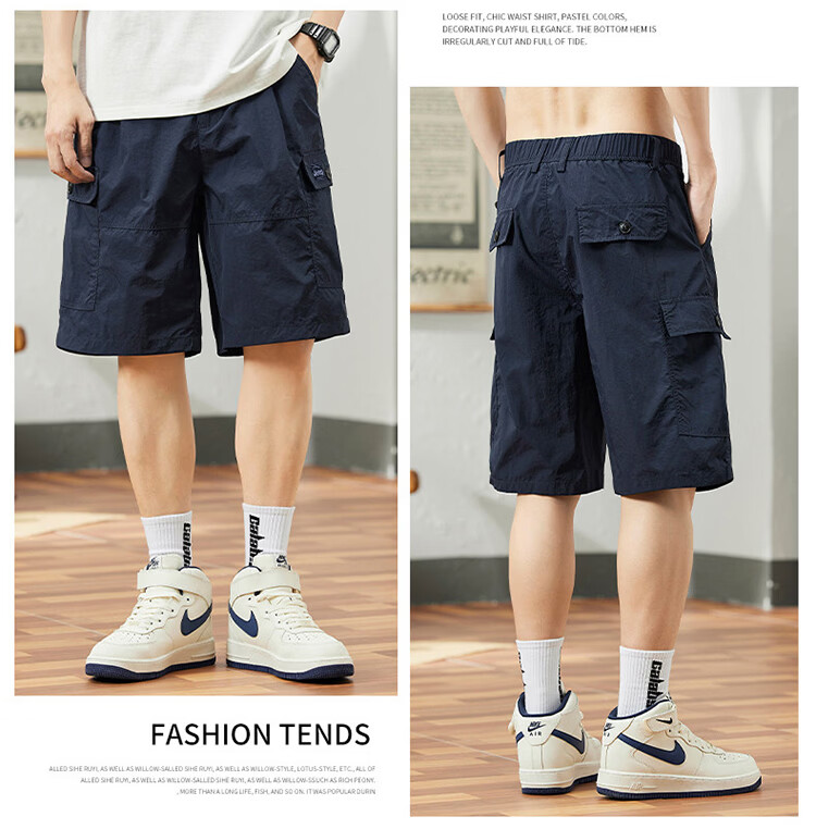 JEEP Men's Summer American Style Ice Silk Cargo Loose Straight Five-Point Shorts Khaki 31 20