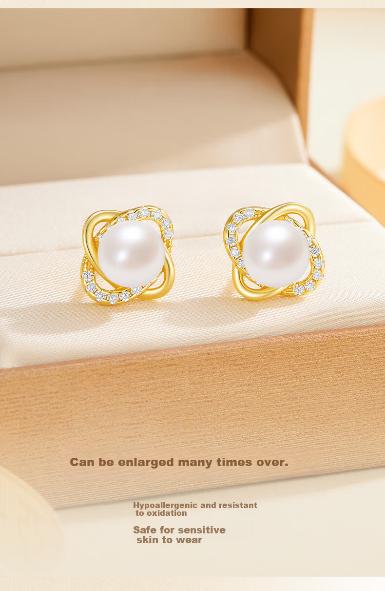 Ya Yi [Lao Miao Gold] Pearl Silver Ear Studs Women's Birthday Anniversary Gift for Girlfriend Wife 7