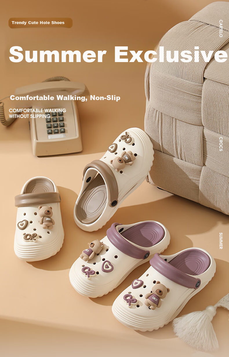 Cartelo Crocodile Cartoon Clog Sandals for Women, Two-Way Wear Beach Slippers, Model 1734, Khaki, Size 36-37 1