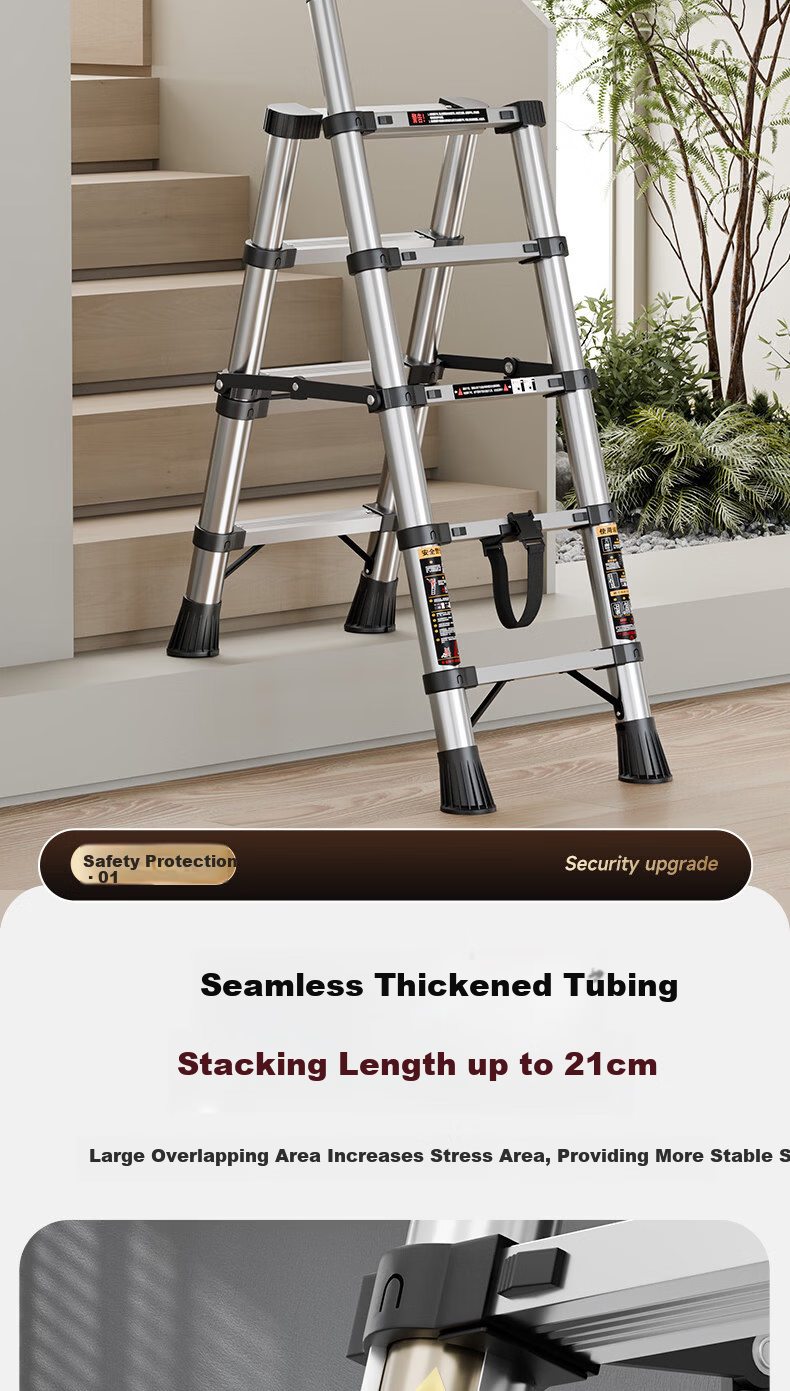 Yilin Home Folding Telescopic Indoor Multi-Functional Stainless Steel Portable Thickened Step Ladder - BS5 Steps 4