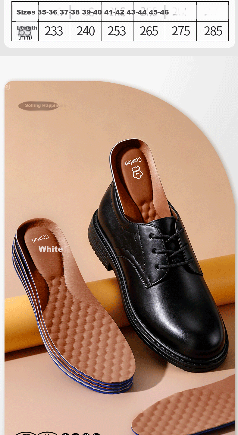 JVBV Men's Leather Insoles Cowhide Sweat-Absorbing Breathable Odor-Resistant Soft Elastic Summer Shoes Size 39-40 7