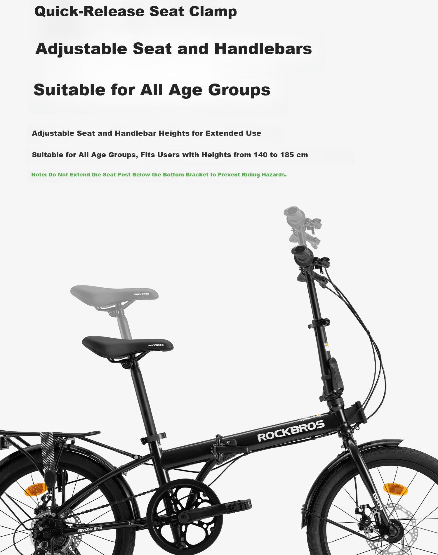 Rockbros Folding Bicycle Portable 20-inch Adult Commuter 7-Speed Gear Disc Brake Student Unisex SKN-20E Pearl White 4