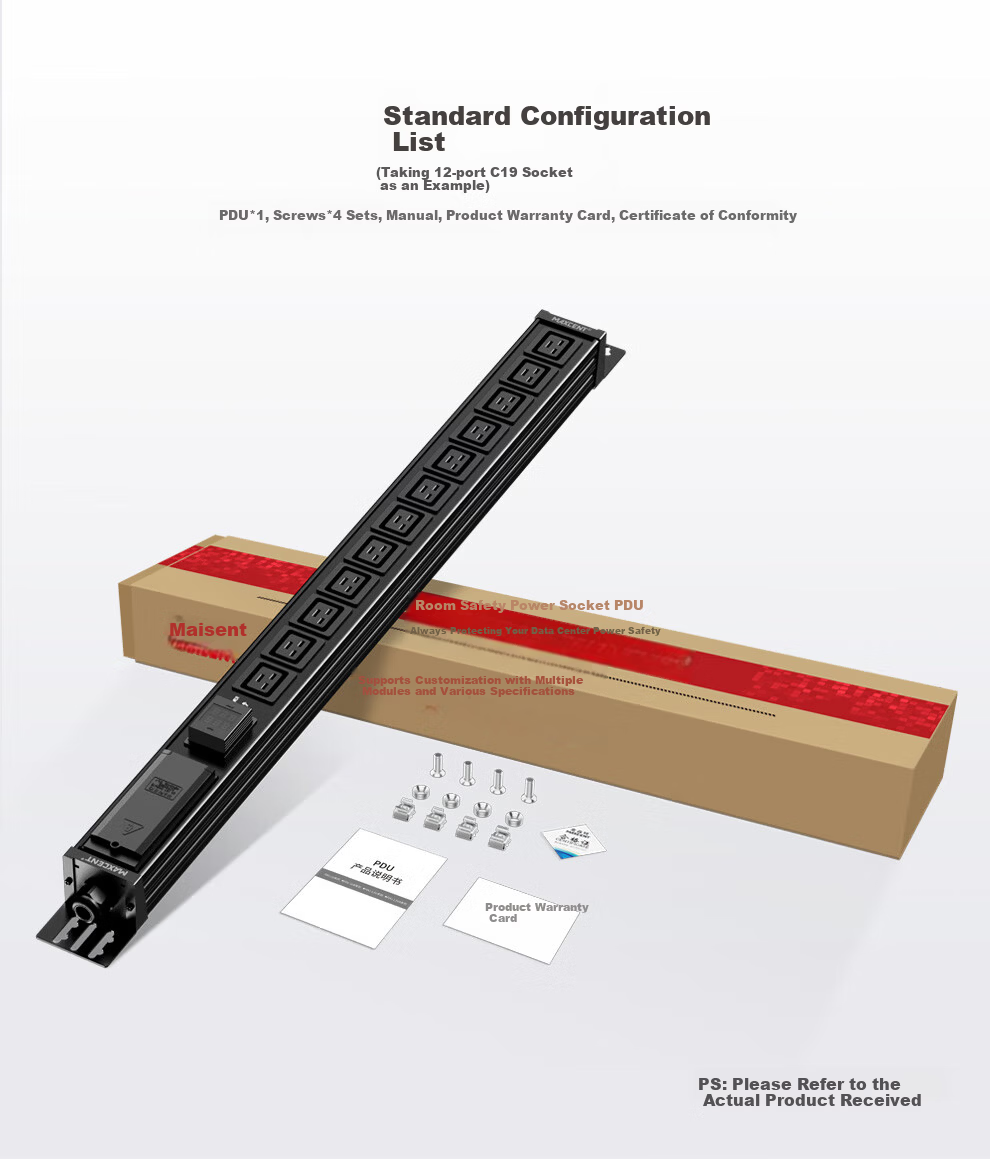 MAXCENT PDU Cabinet Socket 12-Port 32A High Power Power Strip C19 Current Voltage Indicator Junction Box Industrial Power Strip for Server Room Customizable MC9263DB 8