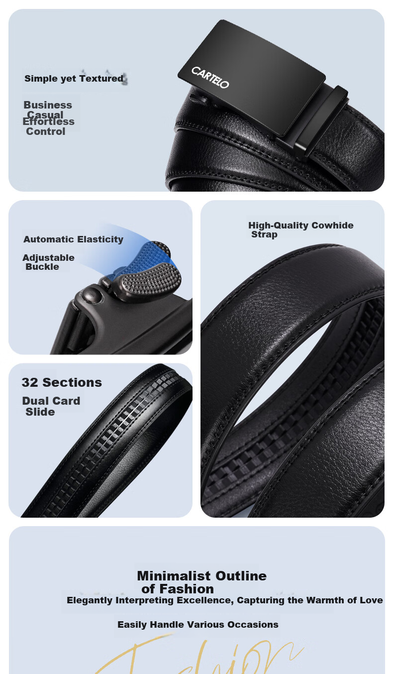 CARTELO Men's Genuine Leather Automatic Buckle Business Casual Belt Birthday Gift for Boyfriend Husband Dad Father 4