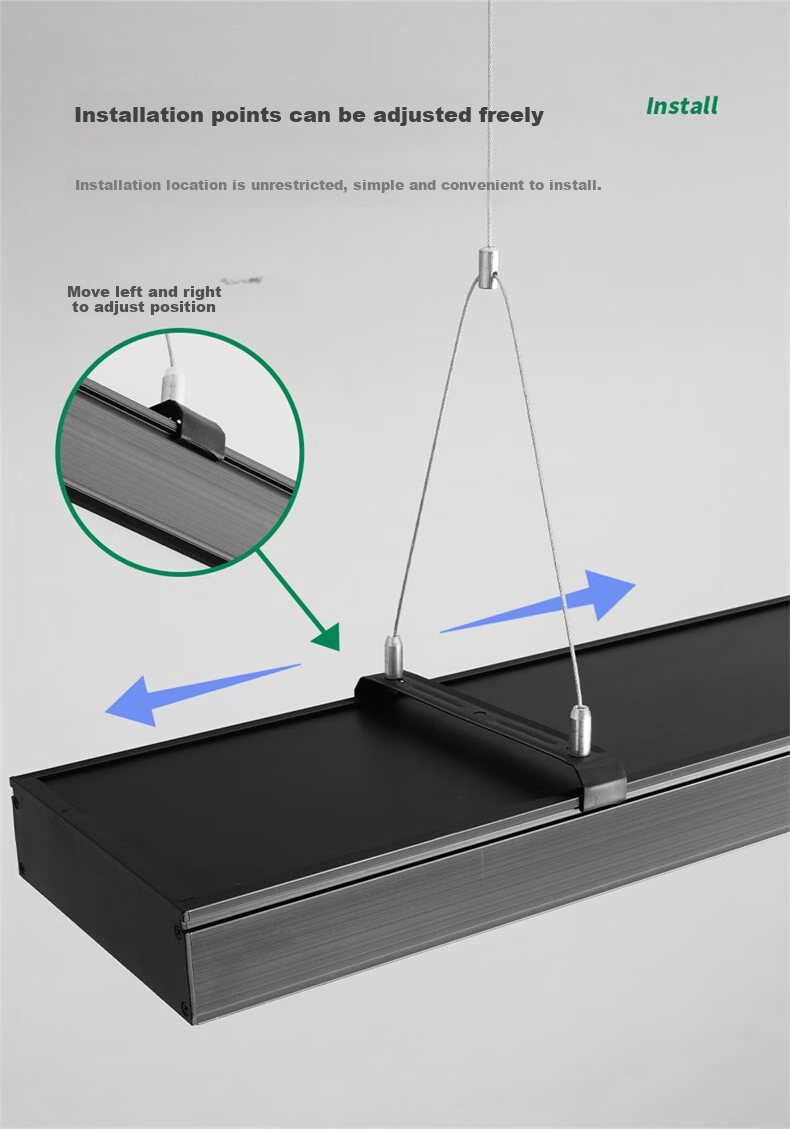 NVC LED Pendant Linear Light Office Mall Store Minimalist Iron Frame Black 50W Cool White 8