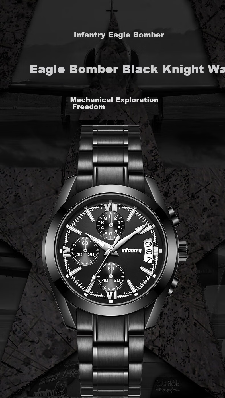 INFANTRY Eagle Black Knight Men's Fashion Waterproof Steel Band Business Quartz Watch Birthday Gift for Boyfriend 1