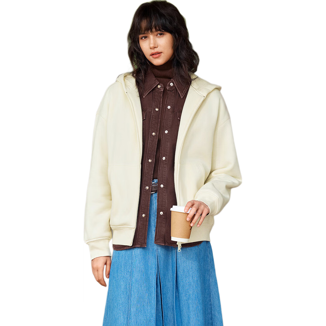 Semir Women's Fleece Drop Shoulder Loose Casual Winter 2025 Hooded Jacket Ins Trend 109725108005