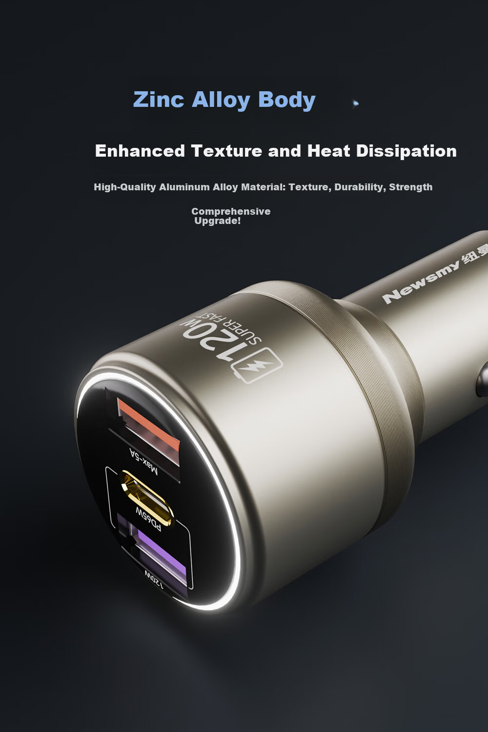 Newsmy 120W Car Charger Super Fast Charging Triple Port Cigarette Lighter Adapter Compatible with Huawei Vivo OPPO Apple 17 Laptop Charging 10