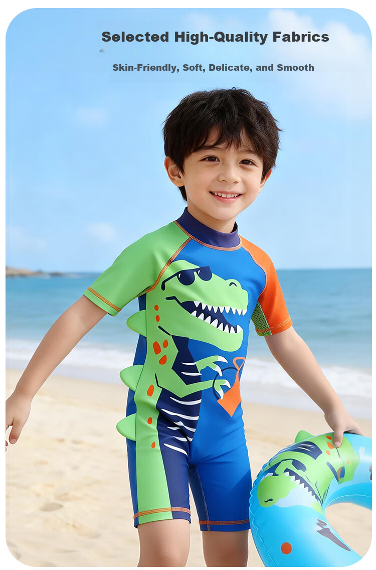 9i9 Kids Boys One-Piece Hooded Sunscreen Quick-Dry T-Rex Baby Swimming Hot Spring Suit B150 Blue 90 4