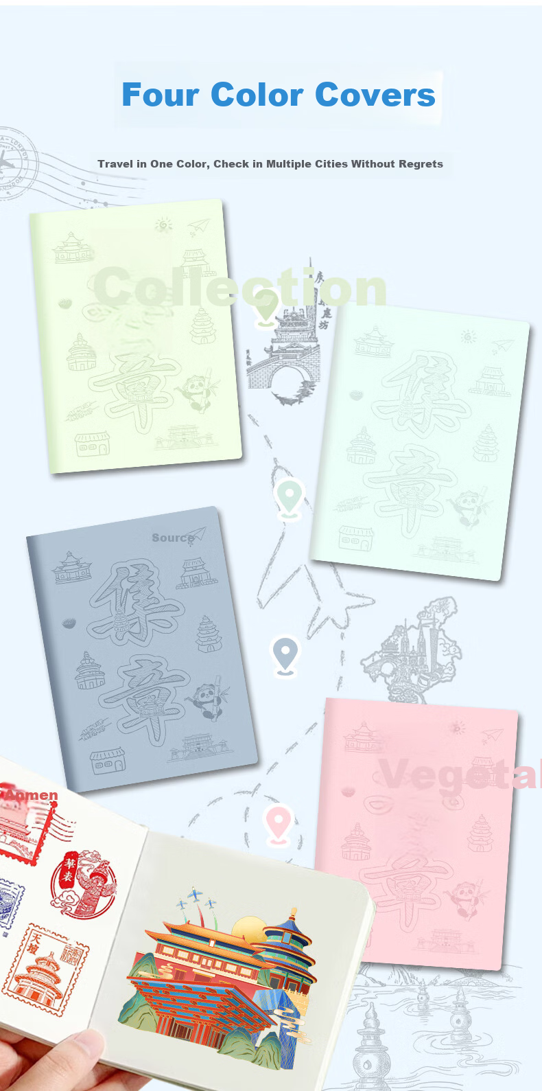 Weimei Travel Stamp A6 Collection Book Blank Stamp Journal Thickened 100 Sheets High-Quality Detachable Commemorative Magnetic Refrigerator Sticker Scenic Spot Check-in Portable Custom Logo 2