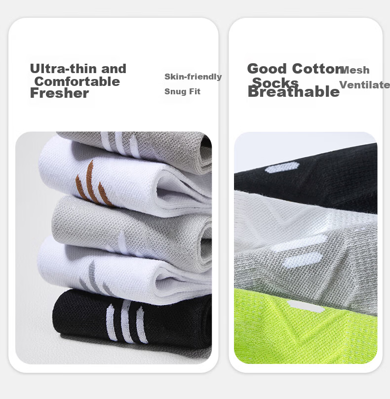 Cotton Xiaonian Men's Short Socks Spring Summer 100% Pure Cotton 10A Antibacterial Odor-Resistant Mesh Breathable Ankle Socks with Heel Tab 6 Pairs 7