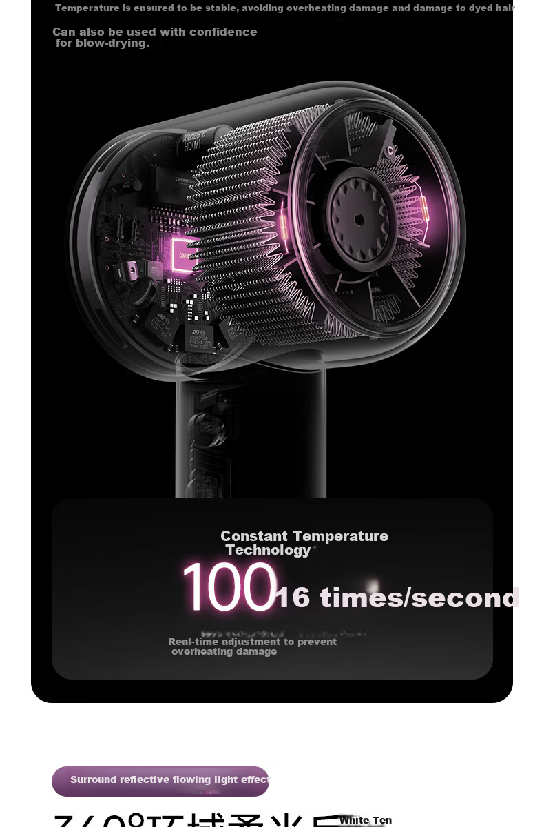 CONFU Silk3 Diamond Light Water Ion High-Speed Hair Dryer Fast Drying 120,000 RPM Home Use High Power Damage-Free Hair Blow Dryer Birthday Gift Star Forge Purple Standard Edition Price Guarantee 618 9
