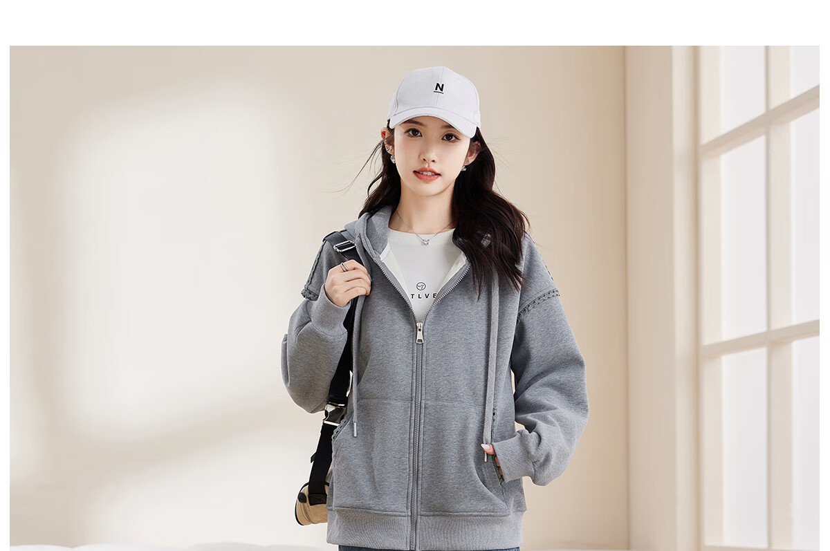 Halo Queen Women's Sweatshirt Jacket with Fashionable Letter Print, Casual Comfortable Loose-Fitting Student Sweatshirt H13KF2141 50