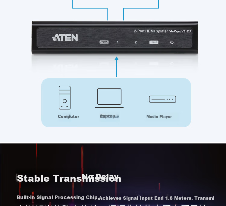 ATEN VS182A HDMI Splitter 1 In 2 Out 4K HD Multi-Screen Display Transmission No Delay 1x2 Industrial Splitter 5