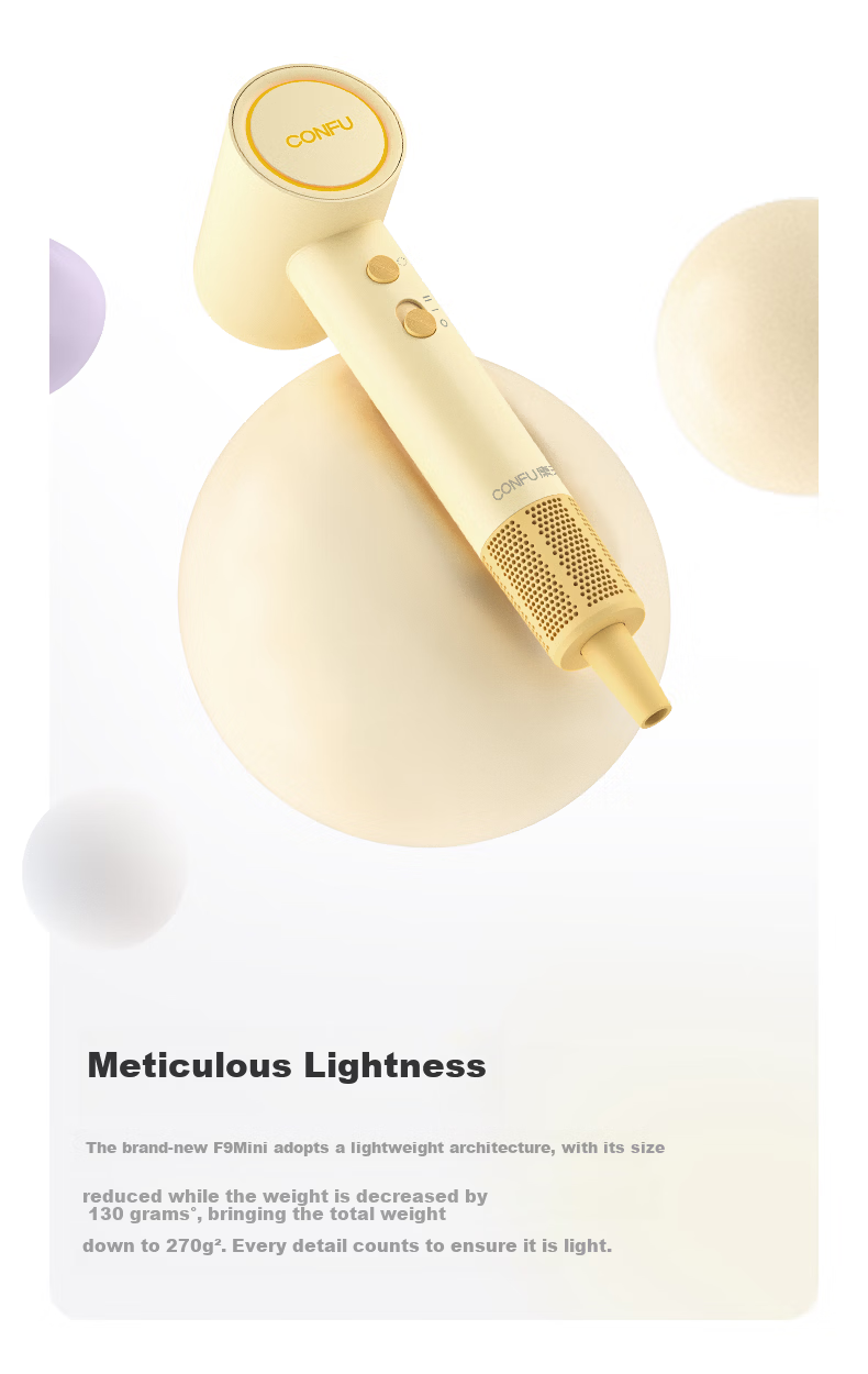 CONFU High-Speed Hair Dryer Portable Mini Negative Ion Damage-Free Women's Home Hair Dryer Strong Wind Quick Dry F9 Mini Cheese Yellow 4