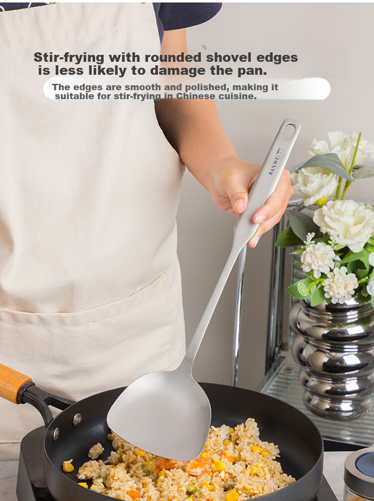 Banwu Life Pure Titanium Food-Grade Cooking Spatula Long Handle High-Temperature Resistant Non-Stick Kitchen Wok Spatula 10