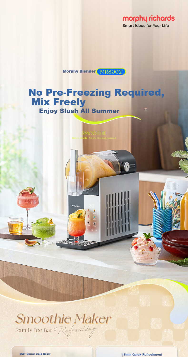 Morphyrichards Ice Crusher Machine Home Small Large Diameter Fully Automatic Fast Ice Shaving Commercial Snow Melting Machine Cold Drink Milkshake Cocktail Blender MR8002 1