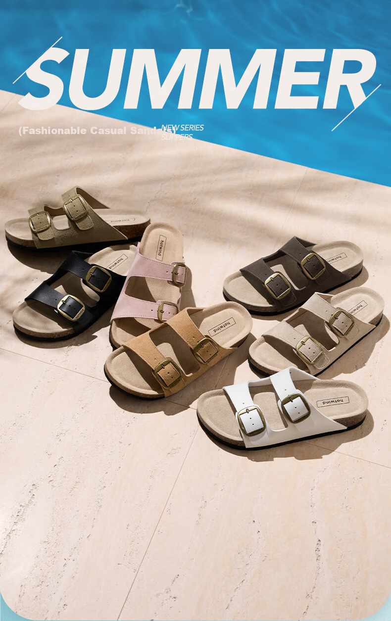 Hotwind Birkenstock Women's Summer New Fashion Versatile Commuter Cork Sandals Beach Slippers for Women 2