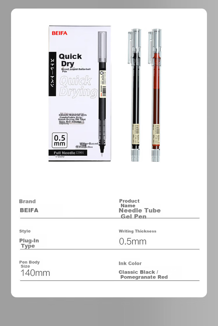 BEIFA 0.5mm Quick-Dry Needle Tip Gel Pen, Direct Ink Rollerball Pen, Exam Practice Pen, Business Office Signature Pen, 10 Black + 2 Red【Back to School Essential】 23