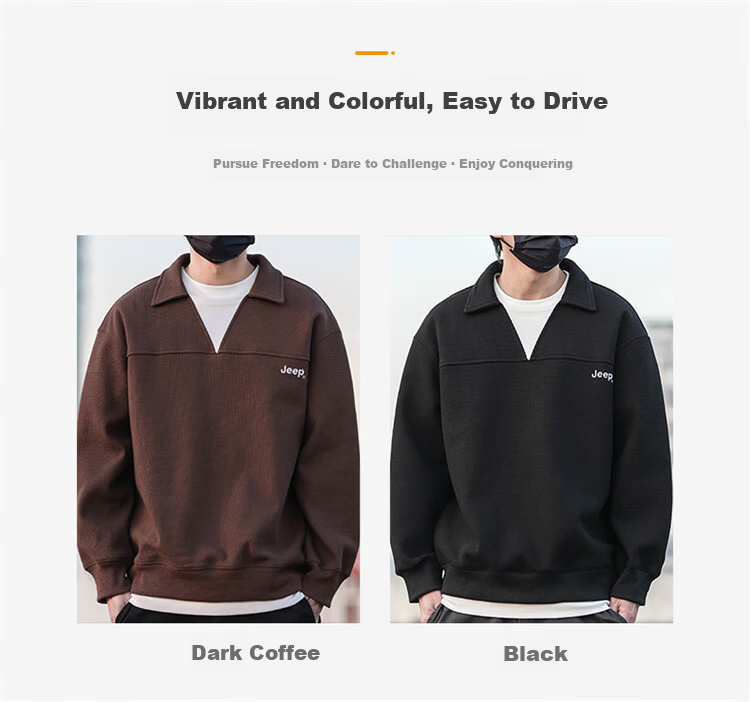 JEEP Men's Spring Autumn American Vintage Waffle Knit Polo Shirt Loose Fit Black 4XL 2