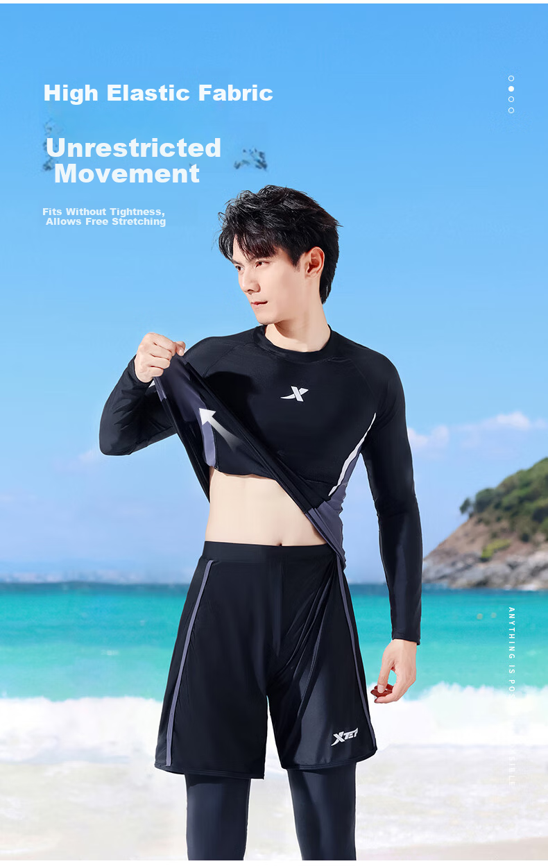 Xtep Men's Slim Fit Quick-Dry Long Sleeve and Long Pants Swimwear Set Professional Swimming and Diving Suit Swim Gear 4