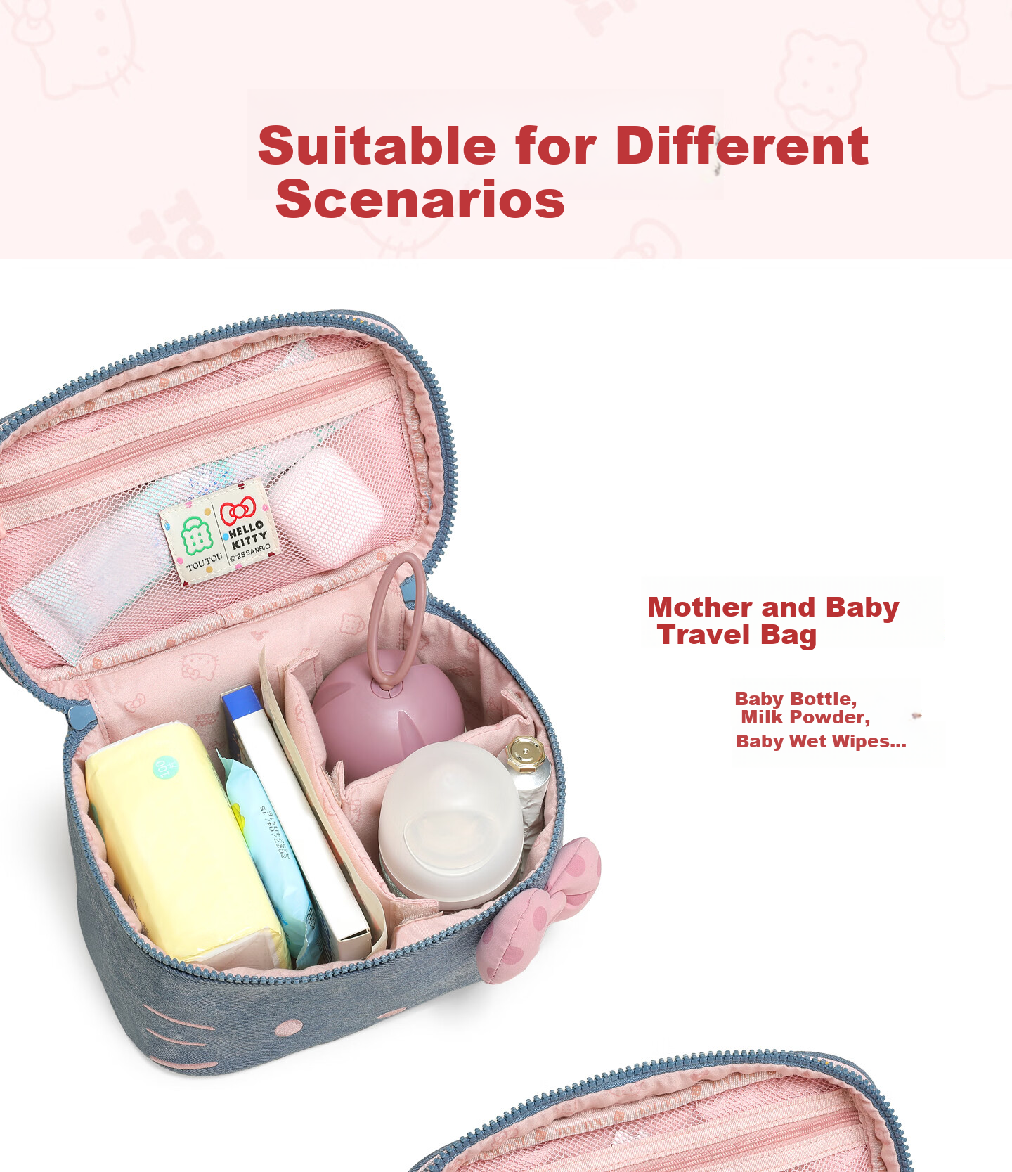 Toutou New Hello Kitty Denim Makeup Bag Storage Camera Bag Children's Day Birthday Gift for Girlfriend 10